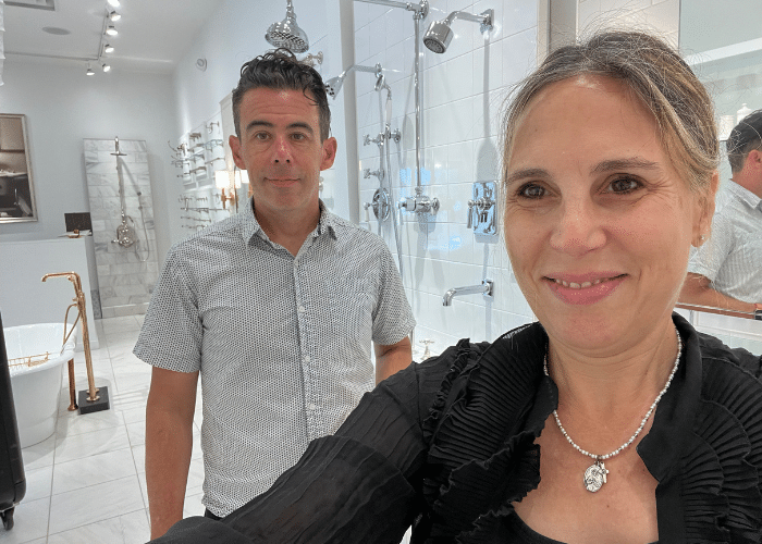 Anne and Kevin Capozzi searching for new home remodeling ideas in the bathroom equipment store.