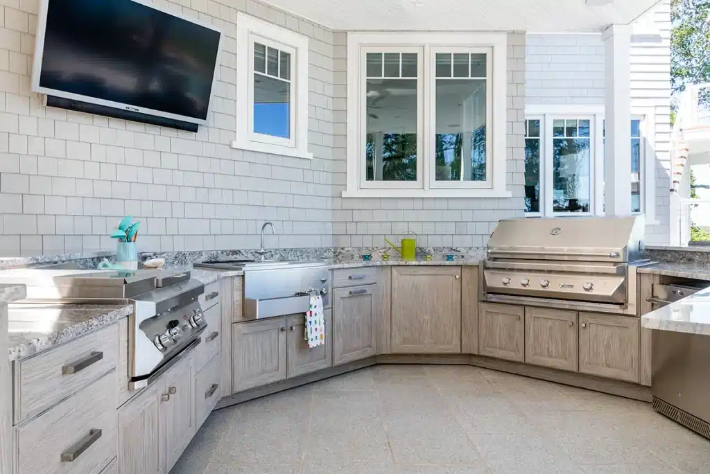 Elegant white kitchen in spacious aging-in-place house.